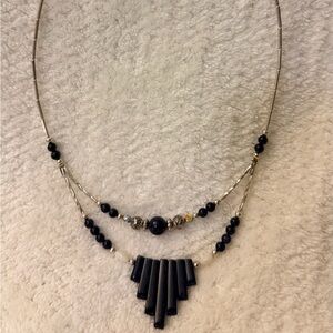 Silver and Black Beaded Necklace